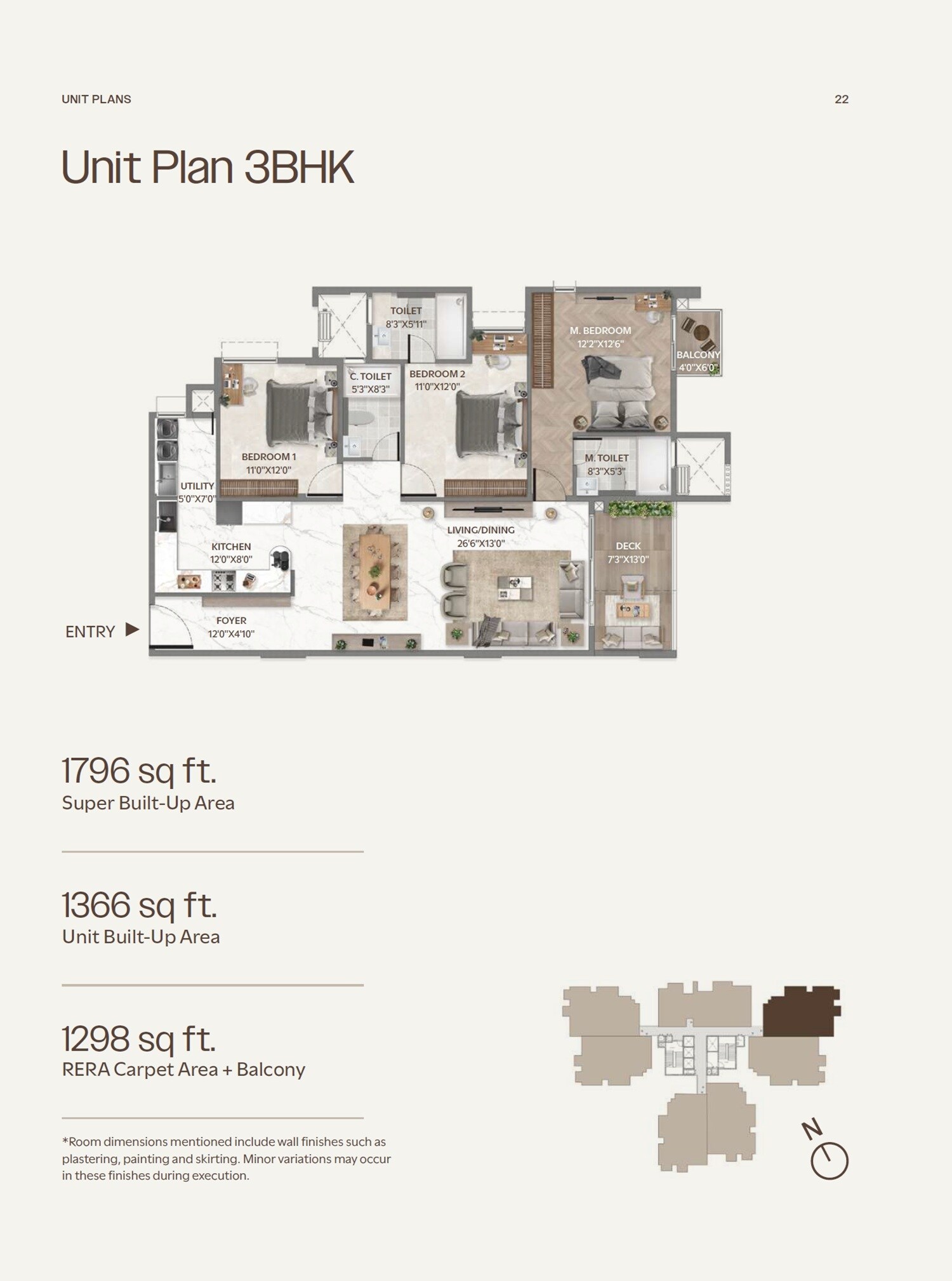 Floor plan of 3 BHK 1796 Sq. Ft. Apartment in Disha Symphony Heights, Bangalore