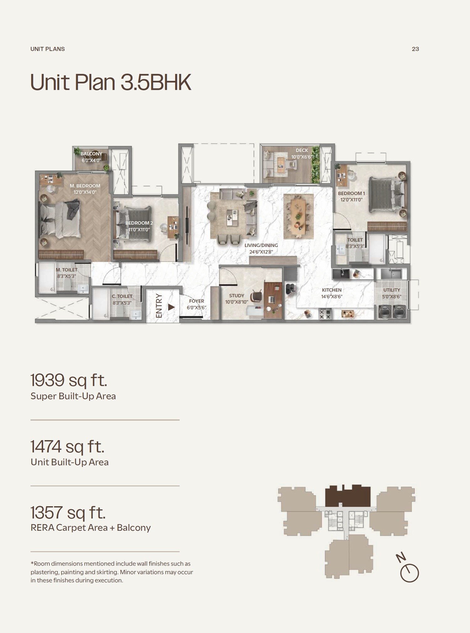 Floor plan of 3 BHK 1939 Sq. Ft. Apartment in Disha Symphony Heights, Bangalore