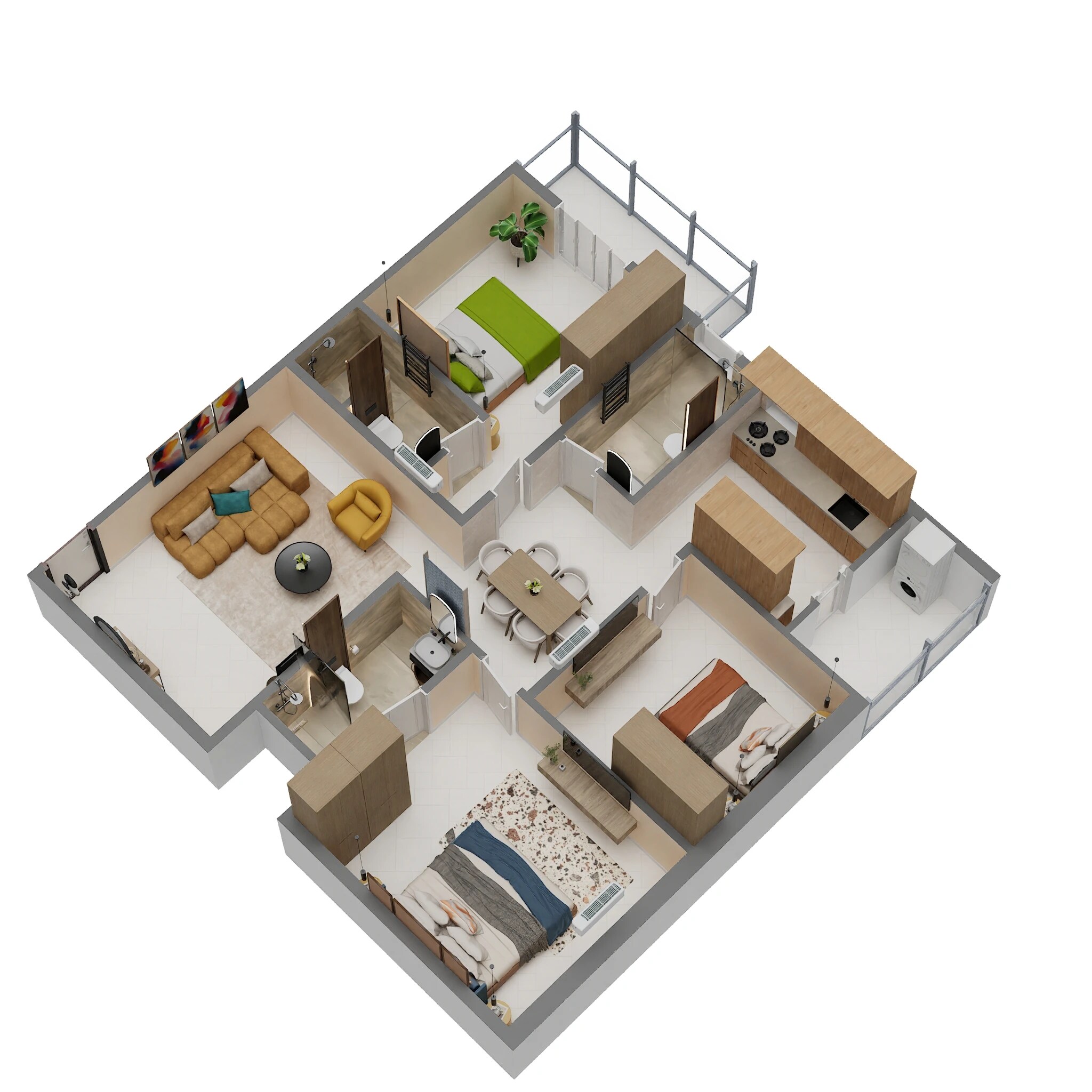 Floor plan of 3 BHK 1408 Sq. Ft. Apartment in Divine Green Leaf, Bangalore