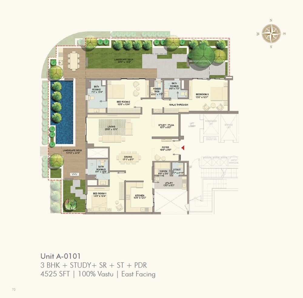 Floor plan of 3 BHK 4525 Sq. Ft. Apartment in DivyaSree 77 Life, Bangalore