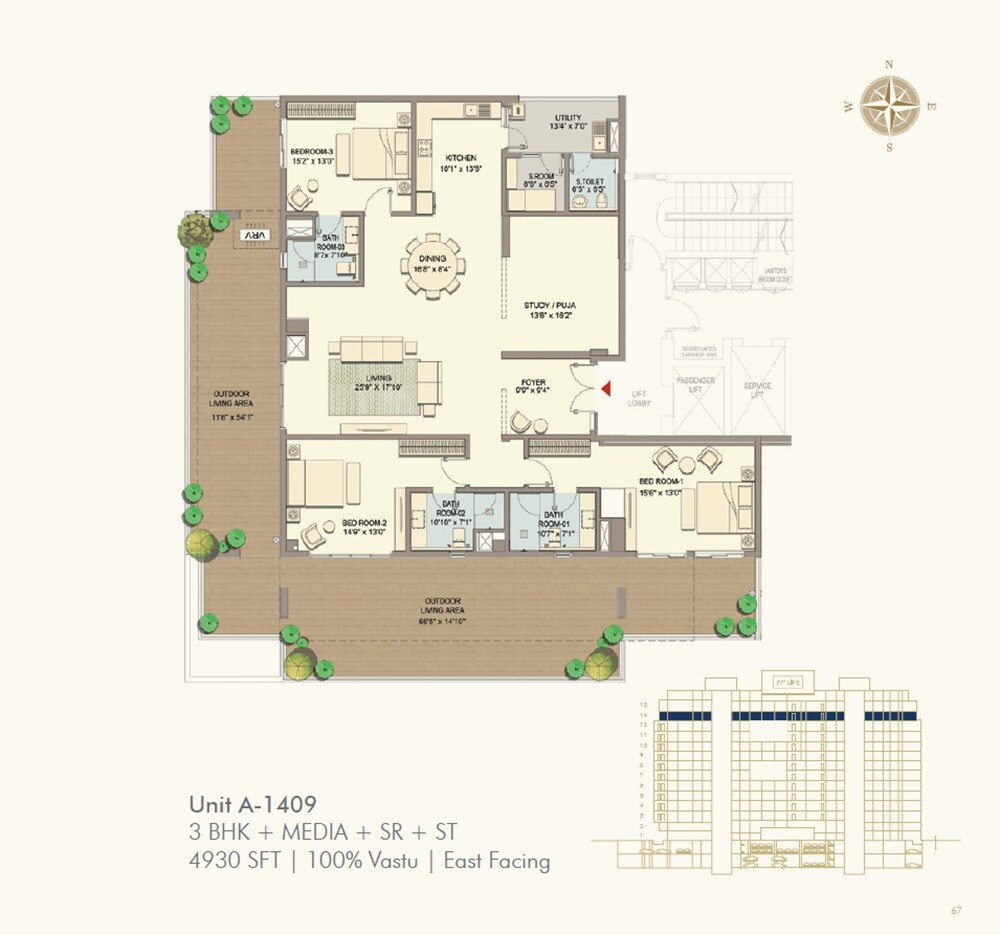 Floor plan of 3 BHK 4930 Sq. Ft. Apartment in DivyaSree 77 Life, Bangalore