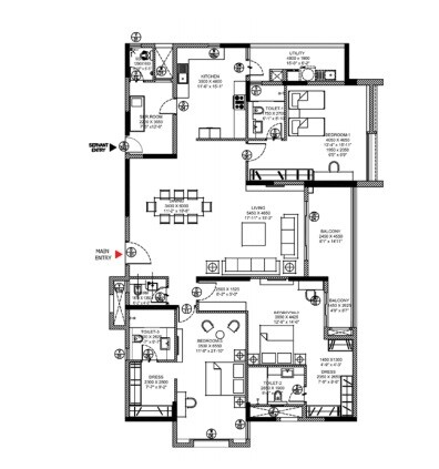 Floor plan of 3 BHK 3039 Sq. Ft. Apartment in DivyaSree 77 Place, Bangalore