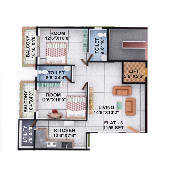 2 BHK 1155 Sq. Ft. Apartment in DK Sri Krishna Residency