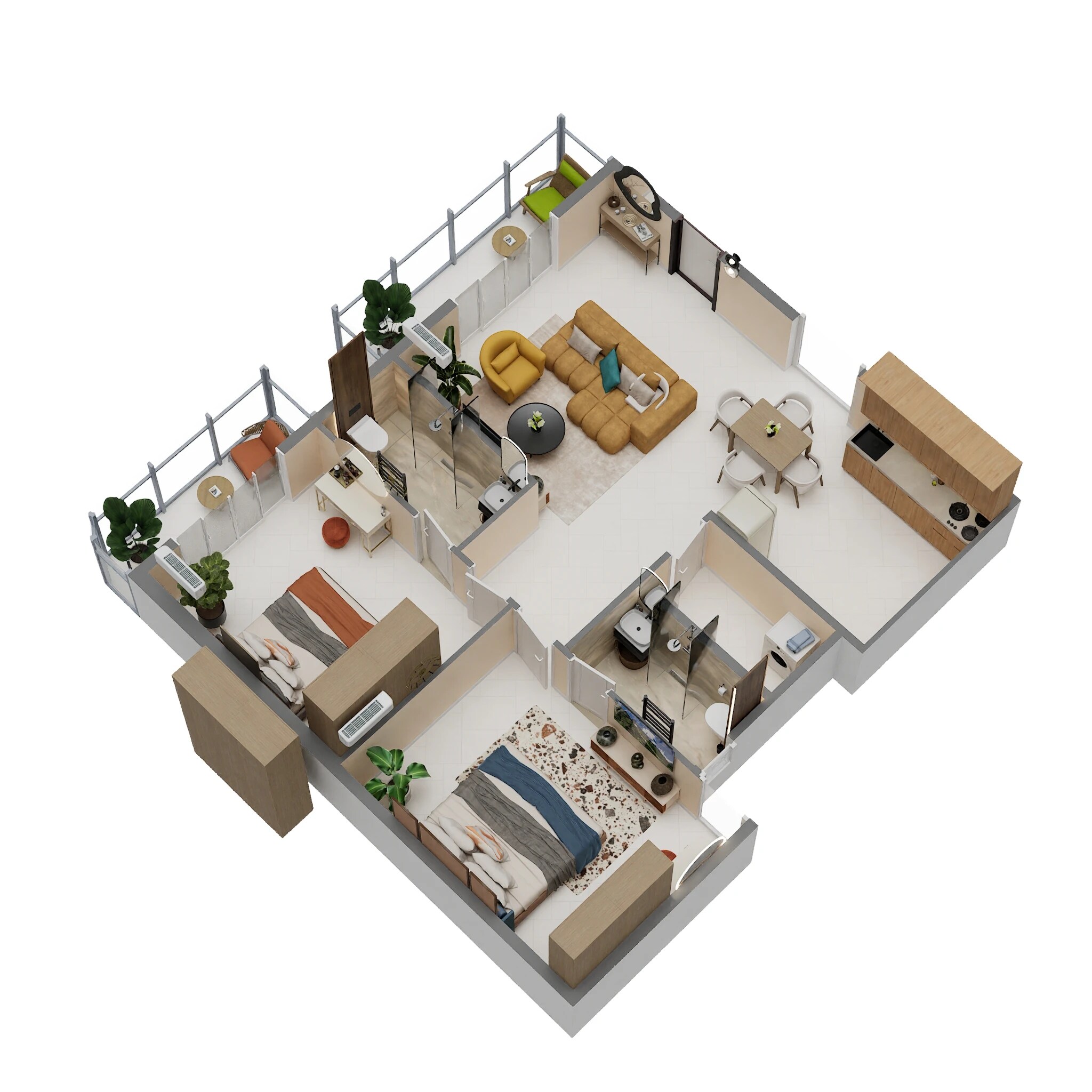 Floor plan of 2 BHK 1260 Sq. Ft. Apartment in DK Sri Krishna Residency, Bangalore