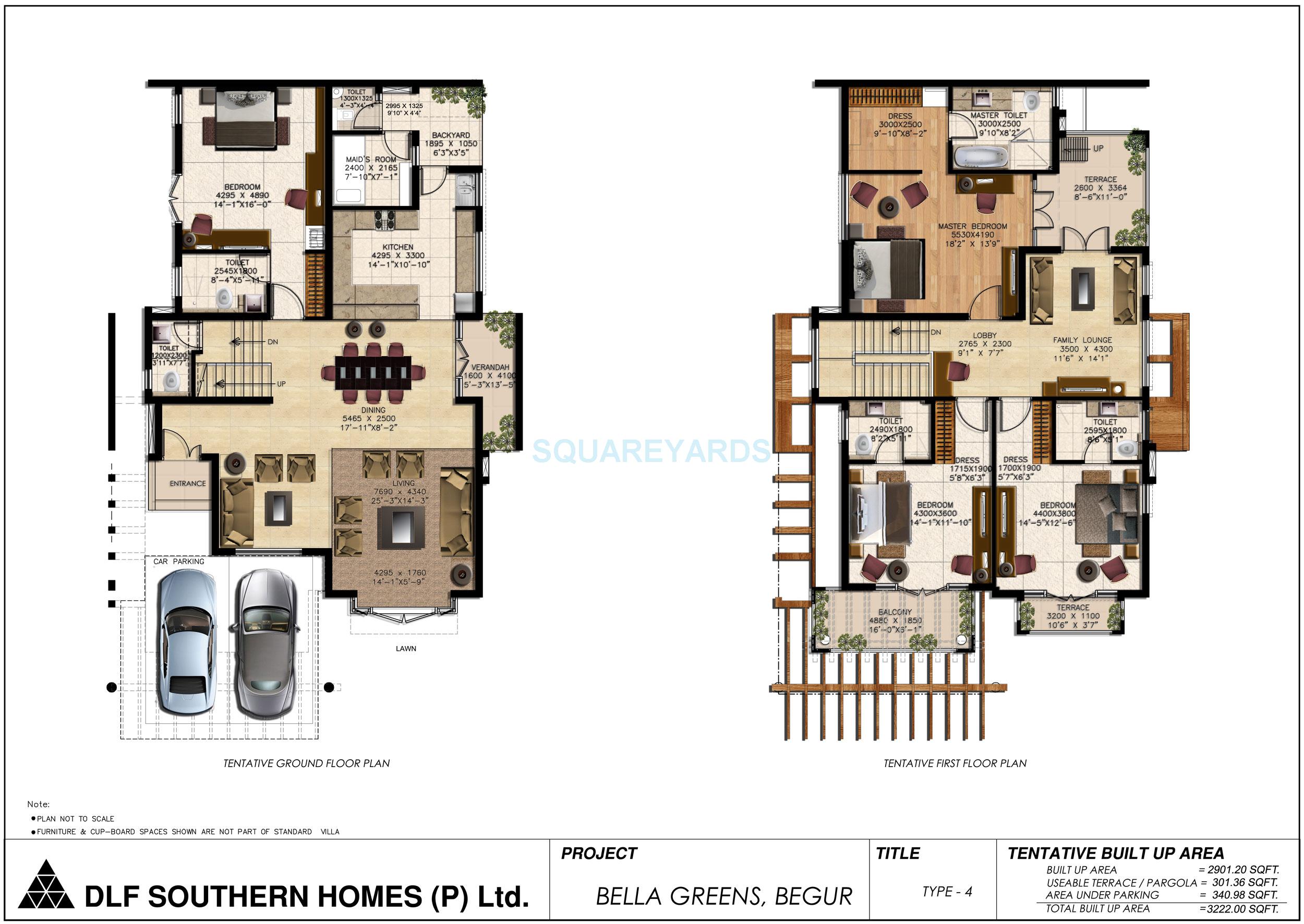 Floor plan of 4 BHK 3222 Sq. Ft. Villa in DLF Bella Greens, Bangalore