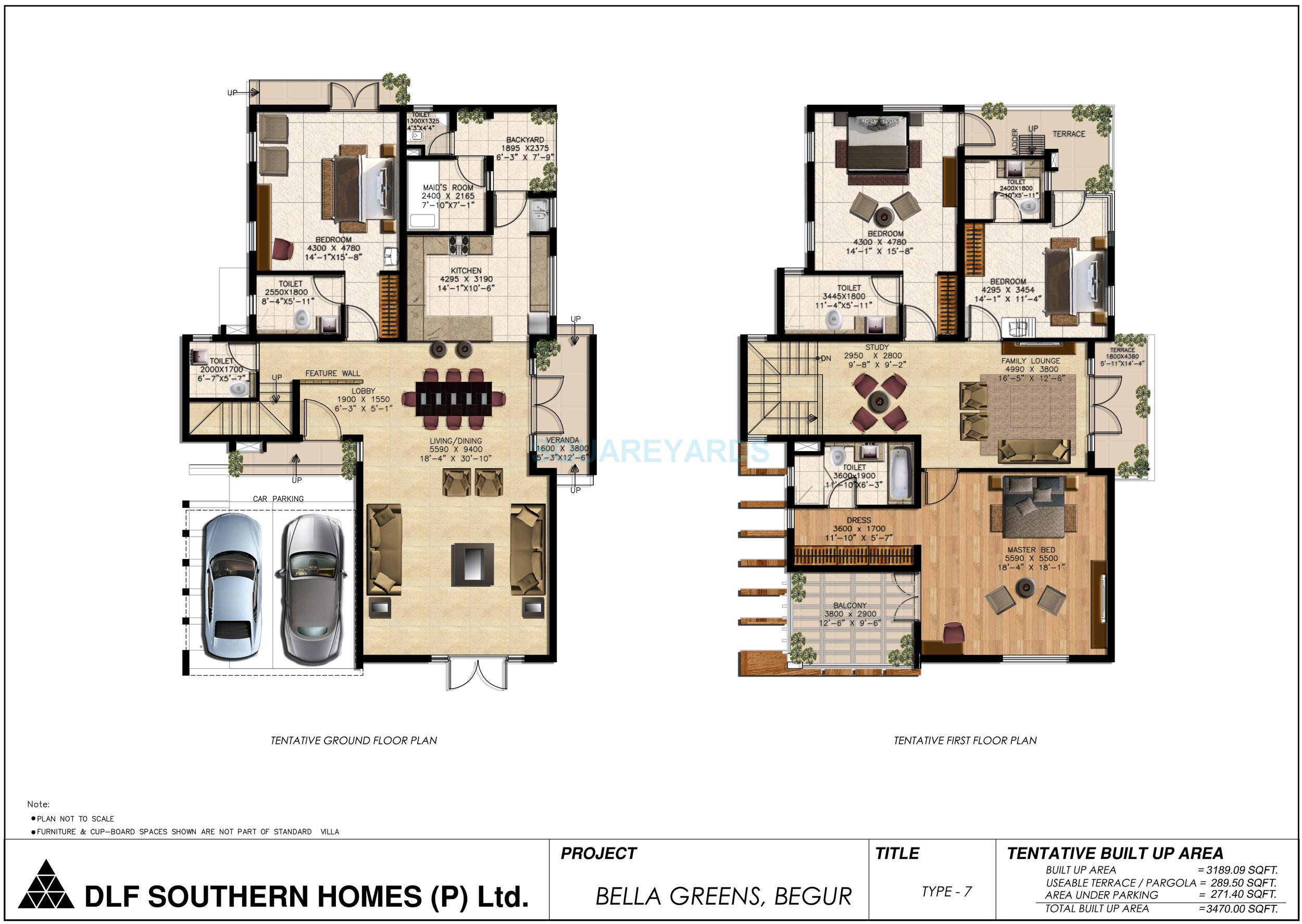 Floor plan of 4 BHK 3470 Sq. Ft. Villa in DLF Bella Greens, Bangalore