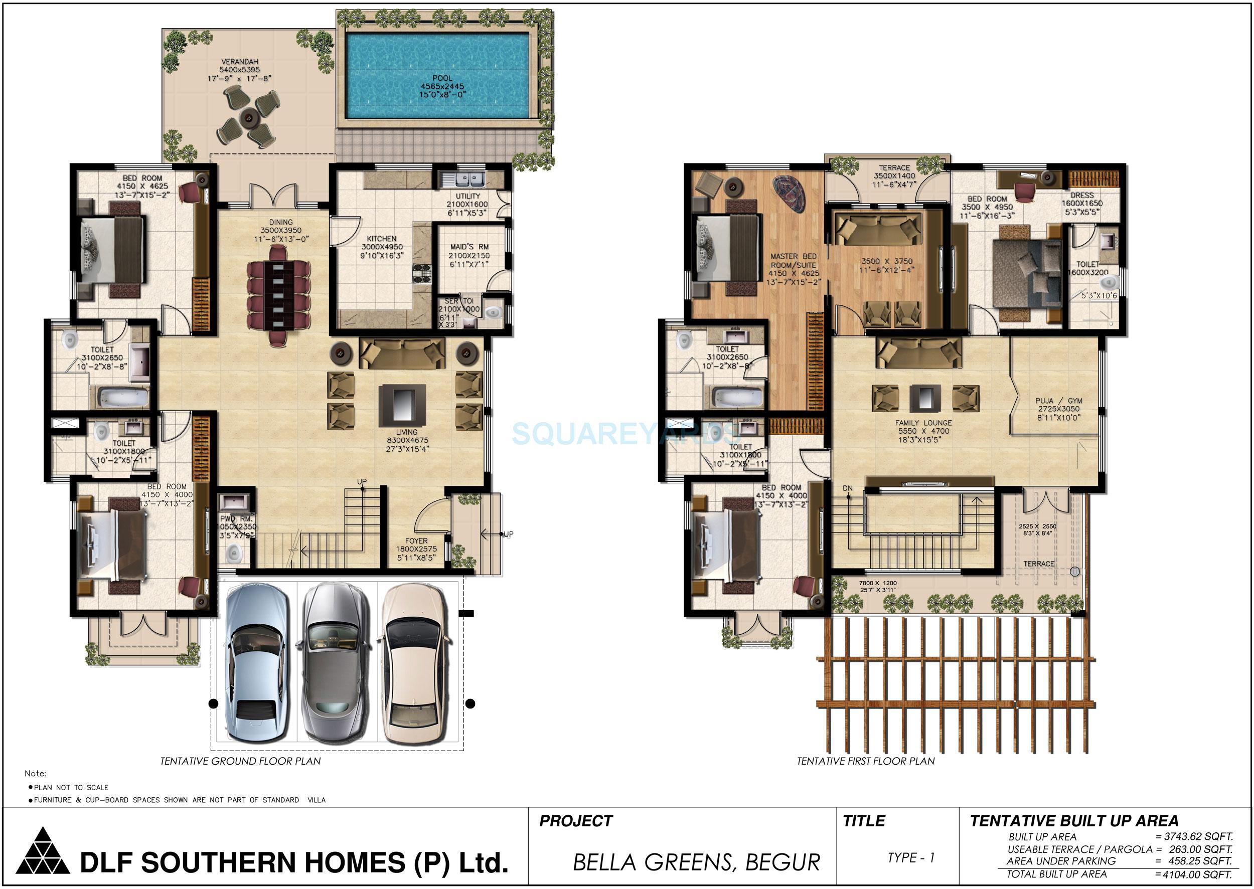 Floor plan of 5 BHK 4104 Sq. Ft. Villa in DLF Bella Greens, Bangalore