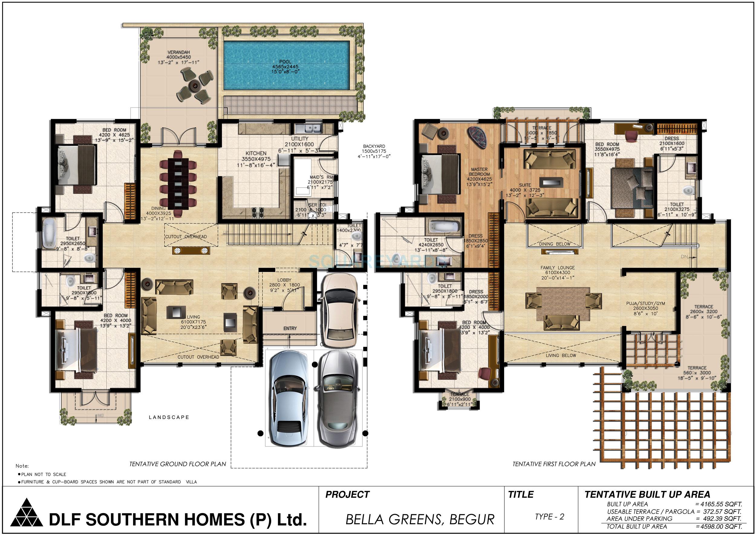 Floor plan of 5 BHK 4598 Sq. Ft. Villa in DLF Bella Greens, Bangalore