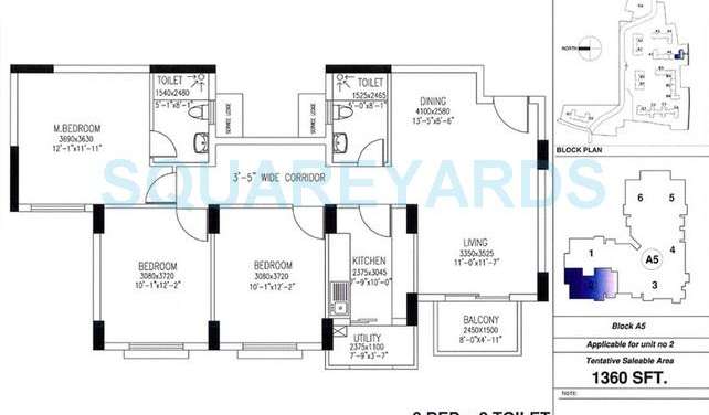 dlf westend heights new town apartment 3bhk 1360sqft1