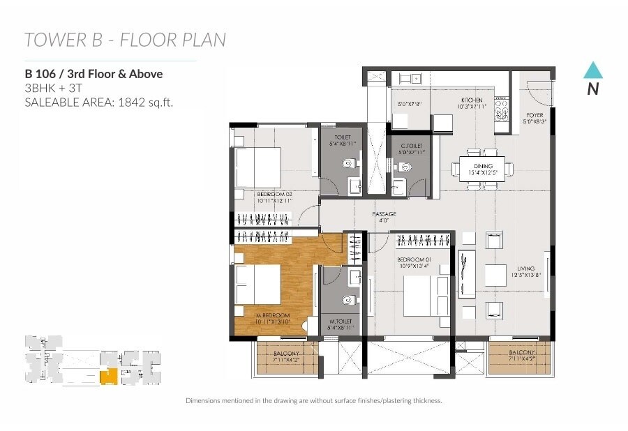 3 BHK 1842 Sq. Ft. Apartment