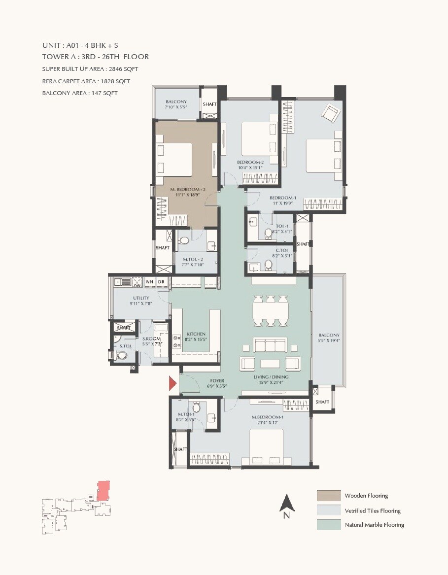Floor plan of 4 BHK 2846 Sq. Ft. Apartment in DNR Highline, Bangalore
