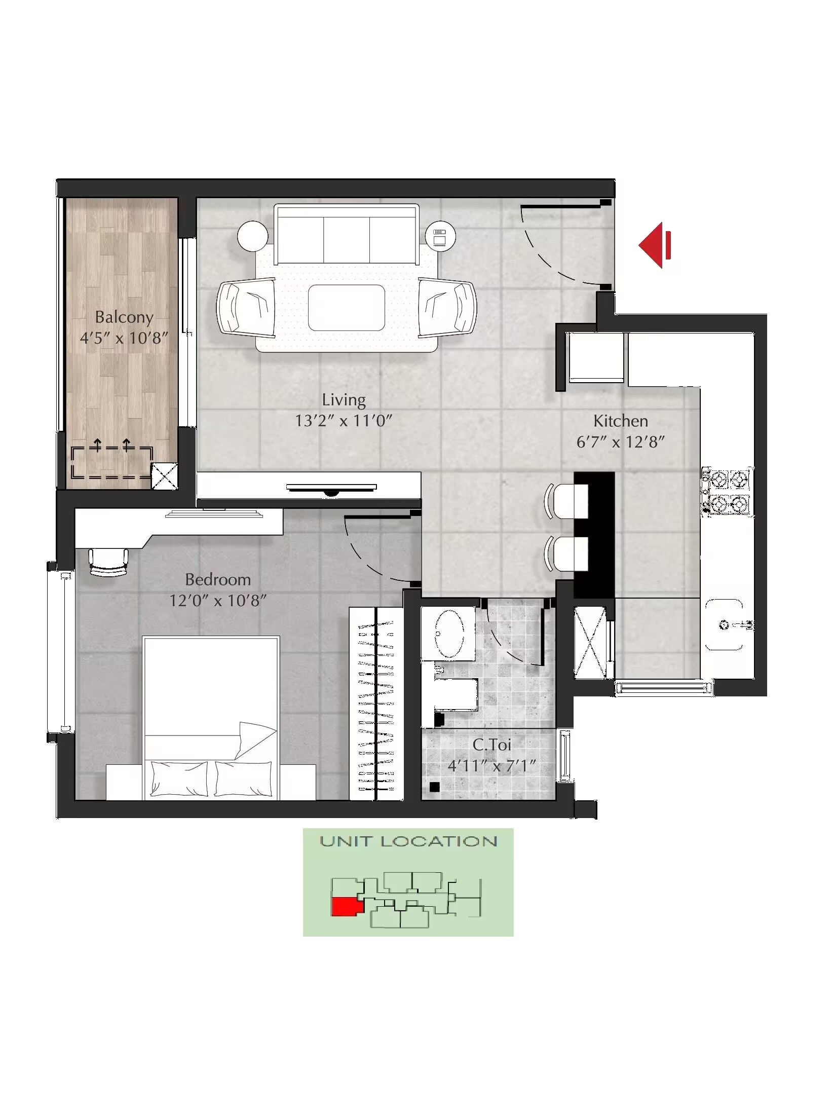 Floor plan of 1 BHK 700 Sq. Ft. Apartment in DNR Parklink, Bangalore
