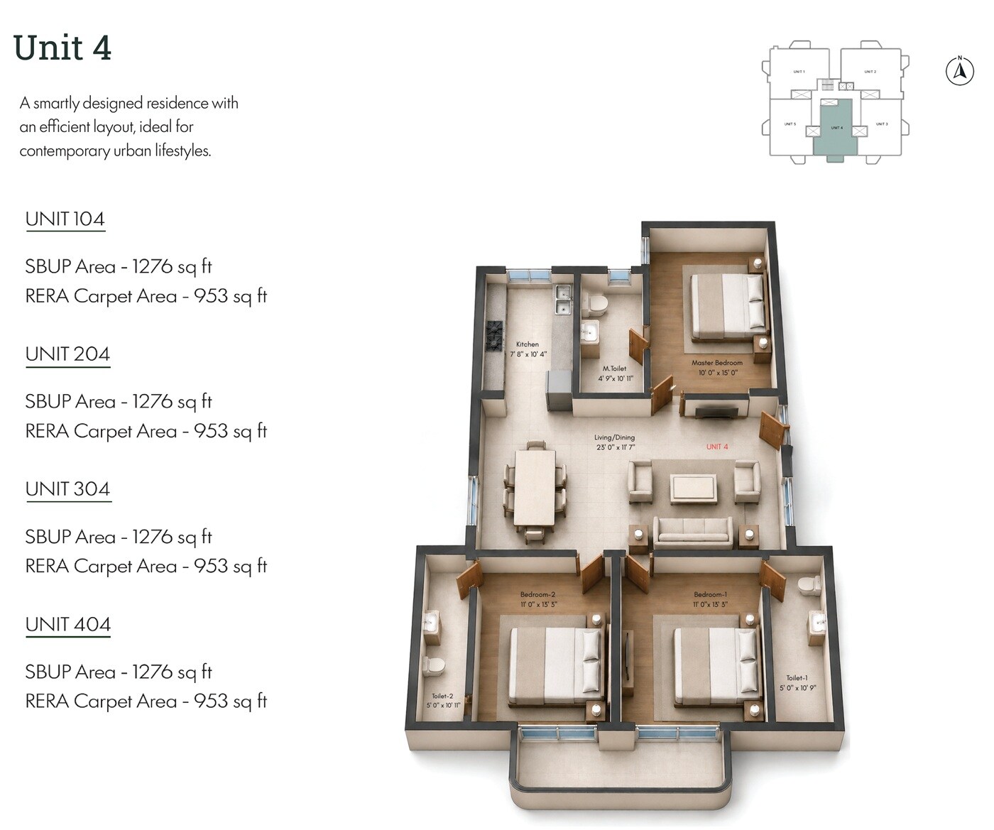 Floor plan of 3 BHK 1276 Sq. Ft. Apartment in DRA Ranka Amber, Bangalore