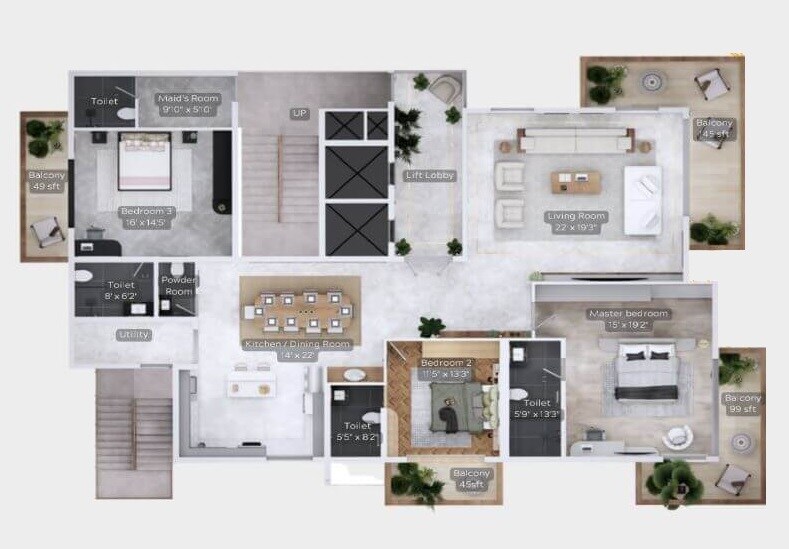 Floor plan of 3 BHK 3755 Sq. Ft. Apartment in DRA Ranka Iris, Bangalore