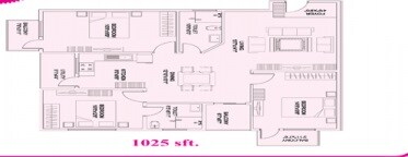 Floor plan of 2 BHK 1025 Sq. Ft. Apartment in Dreamz Sambhavana, Bangalore