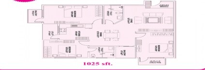 Floor plan of 2 BHK 1025 Sq. Ft. Apartment in Dreamz Sneh II, Bangalore