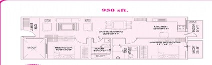 Floor plan of 2 BHK 950 Sq. Ft. Apartment in Dreamz Sneh II, Bangalore