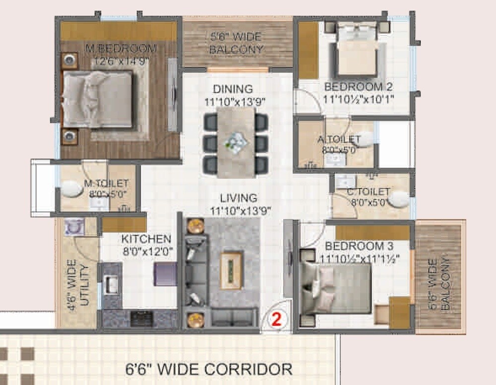 3 BHK 2000 Sq. Ft. Apartment
