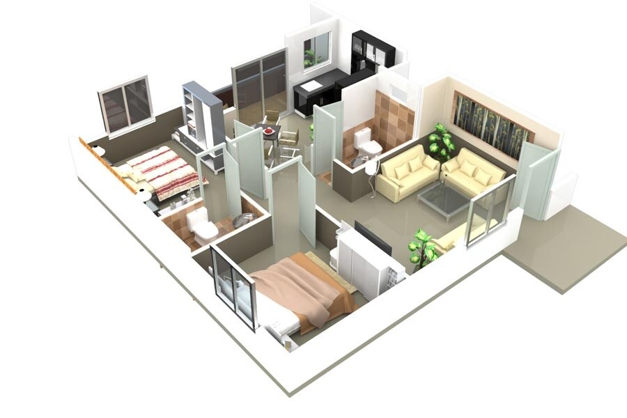 Floor plan of 2 BHK 1060 Sq. Ft. Apartment in DS Max Samruddhi, Bangalore