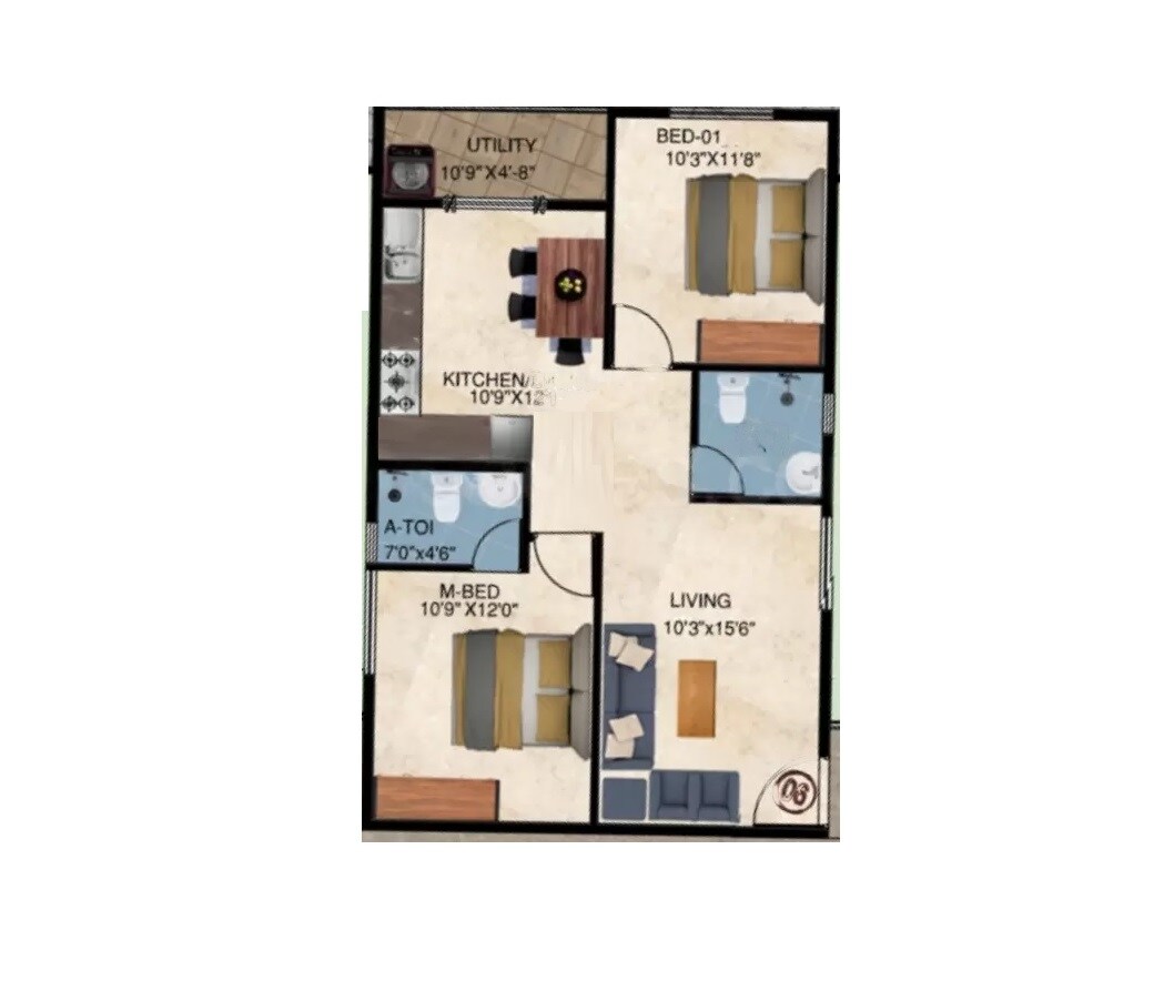 2 BHK 1103 Sq. Ft. Apartment