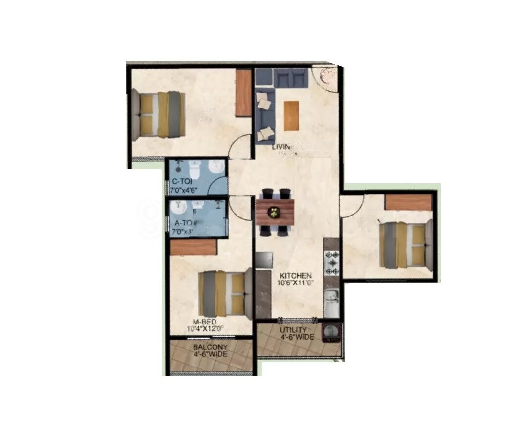 3 BHK 1367 Sq. Ft. Apartment