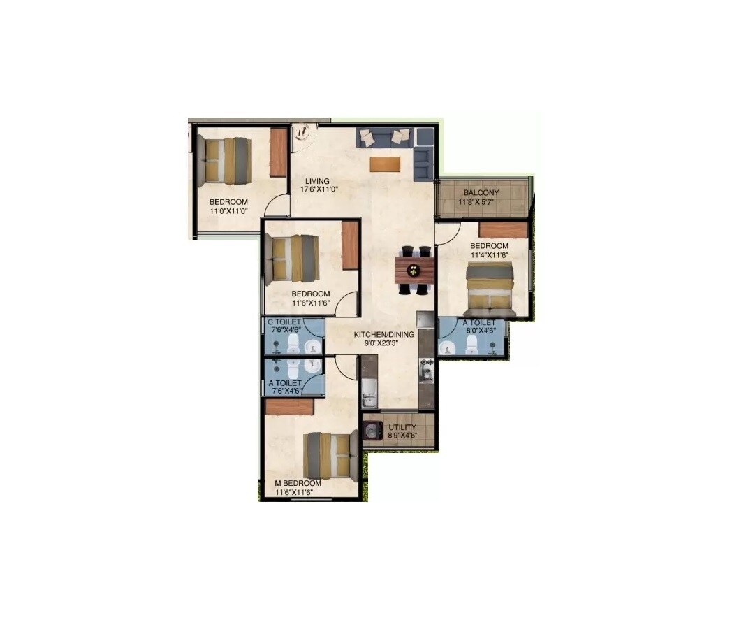 4 BHK 2050 Sq. Ft. Apartment