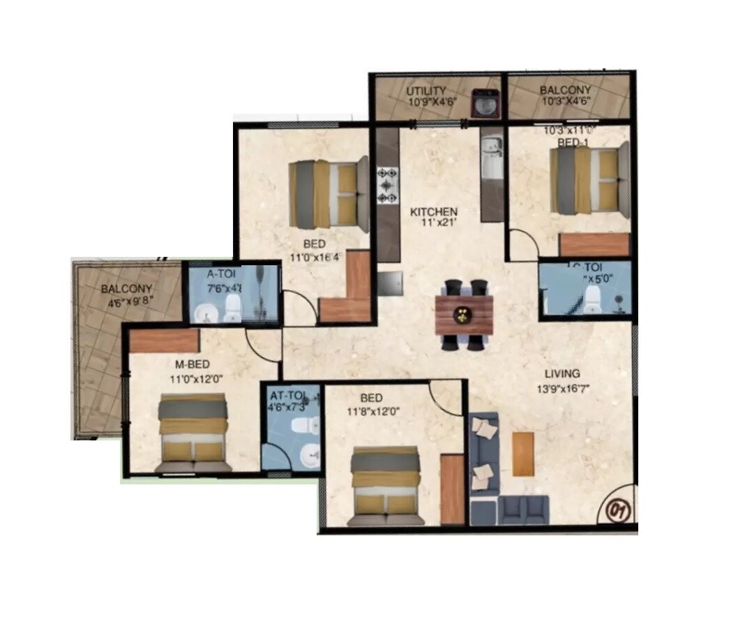 4 BHK 2140 Sq. Ft. Apartment