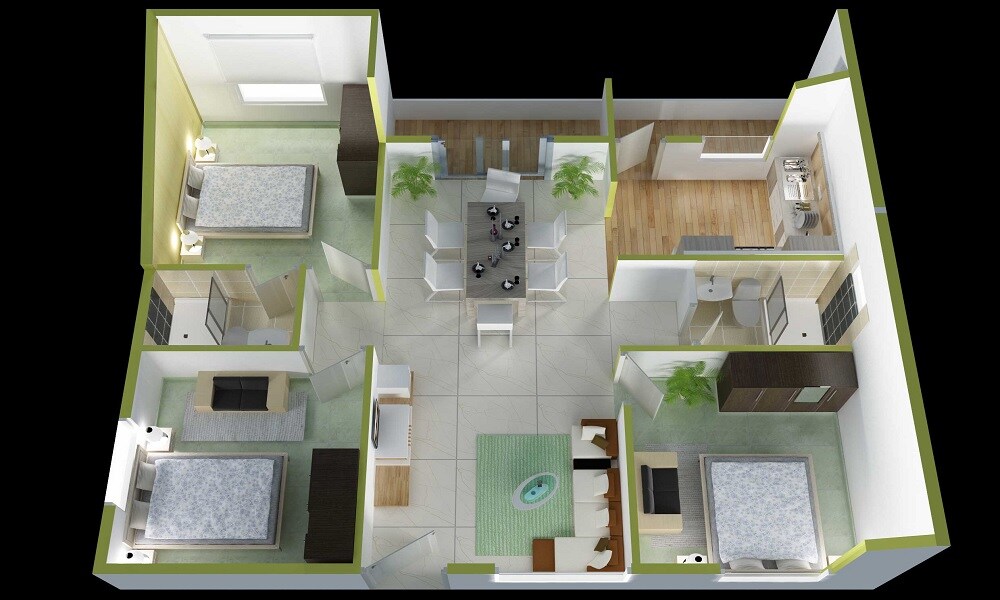 Floor plan of 3 BHK 1237 Sq. Ft. Apartment in DS Max Sandalwood, Bangalore