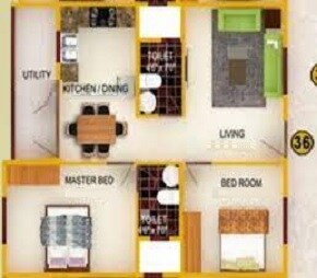 Floor plan of 2 BHK 1091 Sq. Ft. Apartment in DS MAX Sangam, Bangalore