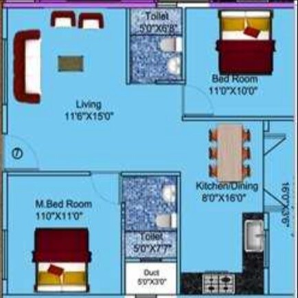 2 BHK 1043 Sq. Ft. Apartment