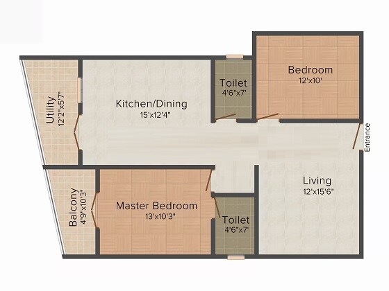 Floor plan of 2 BHK 1100 Sq. Ft. Apartment in DS Max Savera, Bangalore