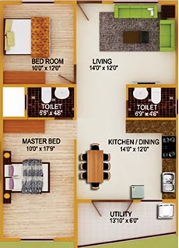Floor plan of 2 BHK 1260 Sq. Ft. Apartment in DS Max Savera, Bangalore