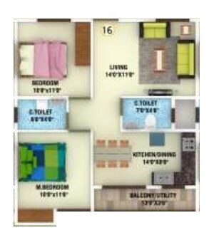 Floor plan of 2 BHK 994 Sq. Ft. Apartment in DS Max Scarlet, Bangalore