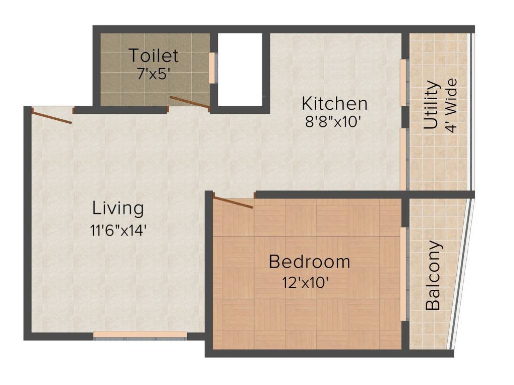 Floor plan of 1 BHK 772 Sq. Ft. Apartment in DS Max Senorita, Bangalore