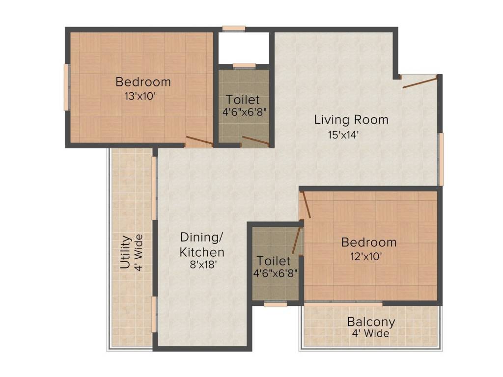Floor plan of 2 BHK 1272 Sq. Ft. Apartment in DS Max Senorita, Bangalore