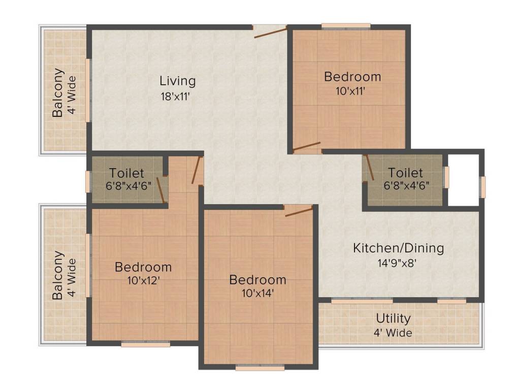 Floor plan of 3 BHK 1548 Sq. Ft. Apartment in DS Max Senorita, Bangalore