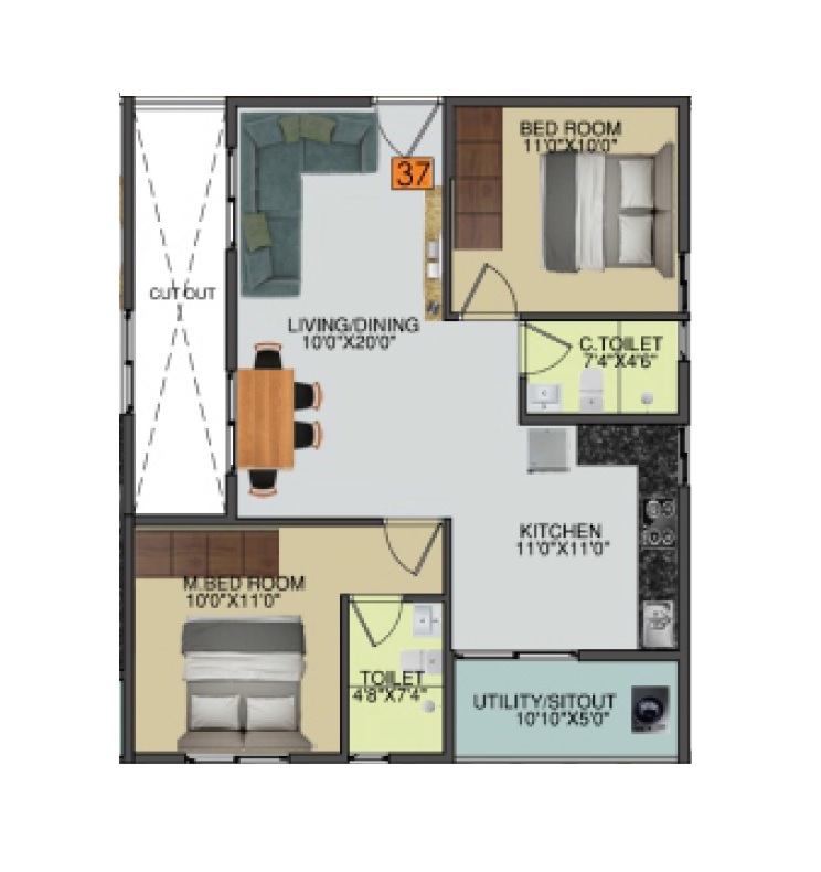 2 BHK 1083 Sq. Ft. Apartment in DS Max Shresta