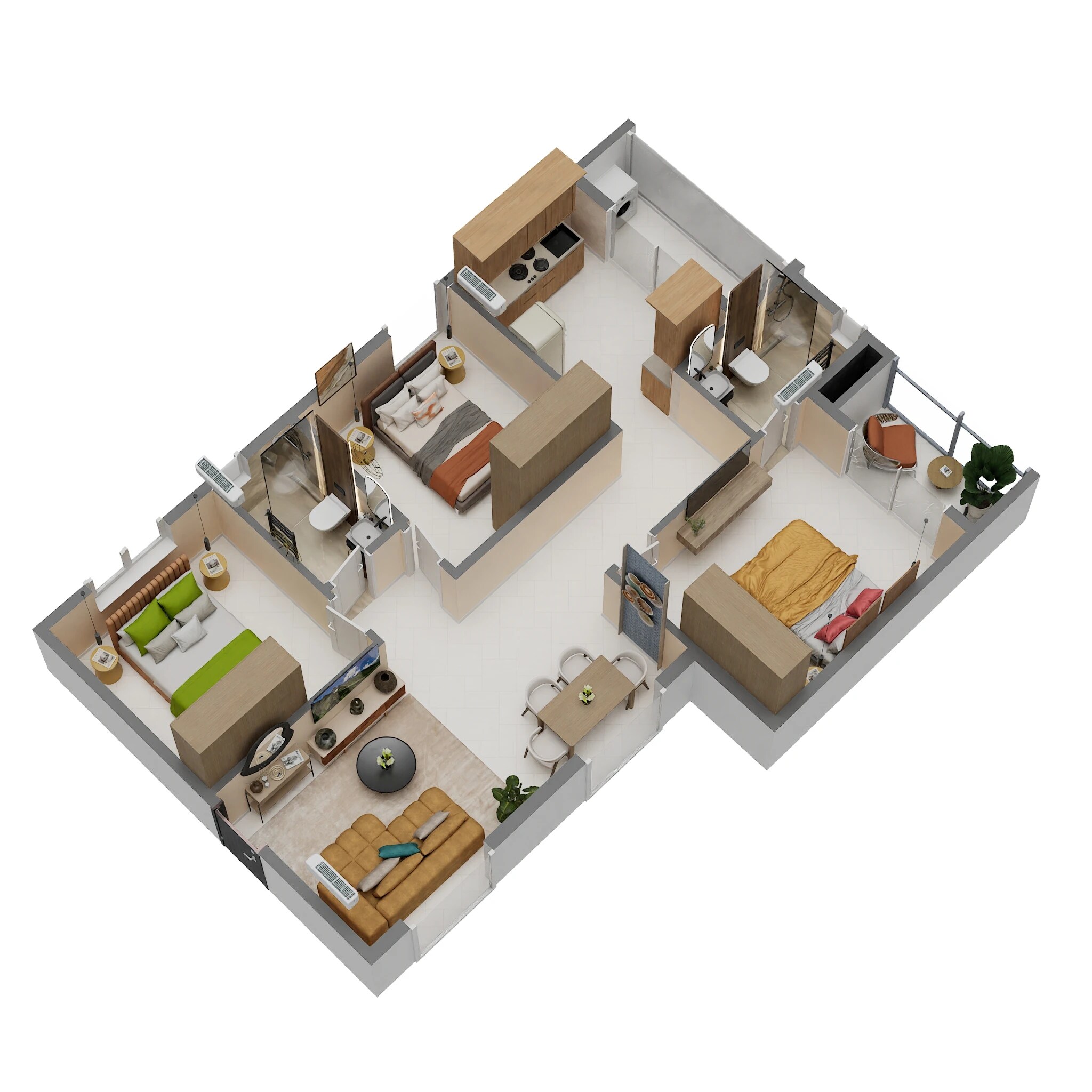 Floor plan of 3 BHK 1237 Sq. Ft. Apartment in DS Max Shresta, Bangalore