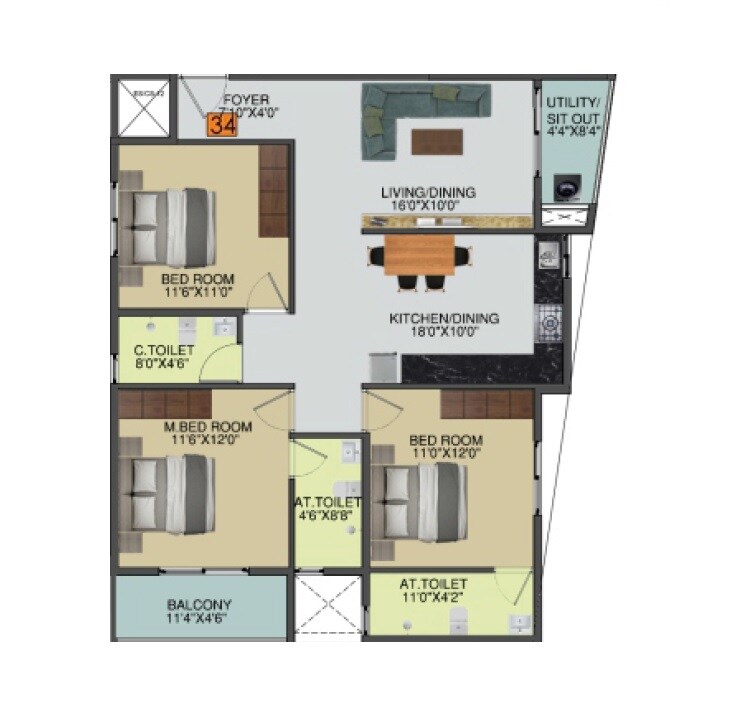 3 BHK 1578 Sq. Ft. Apartment