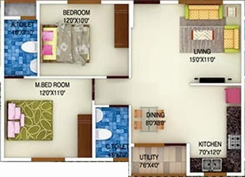 Floor plan of 2 BHK 965 Sq. Ft. Apartment in DS Max Sista, Bangalore