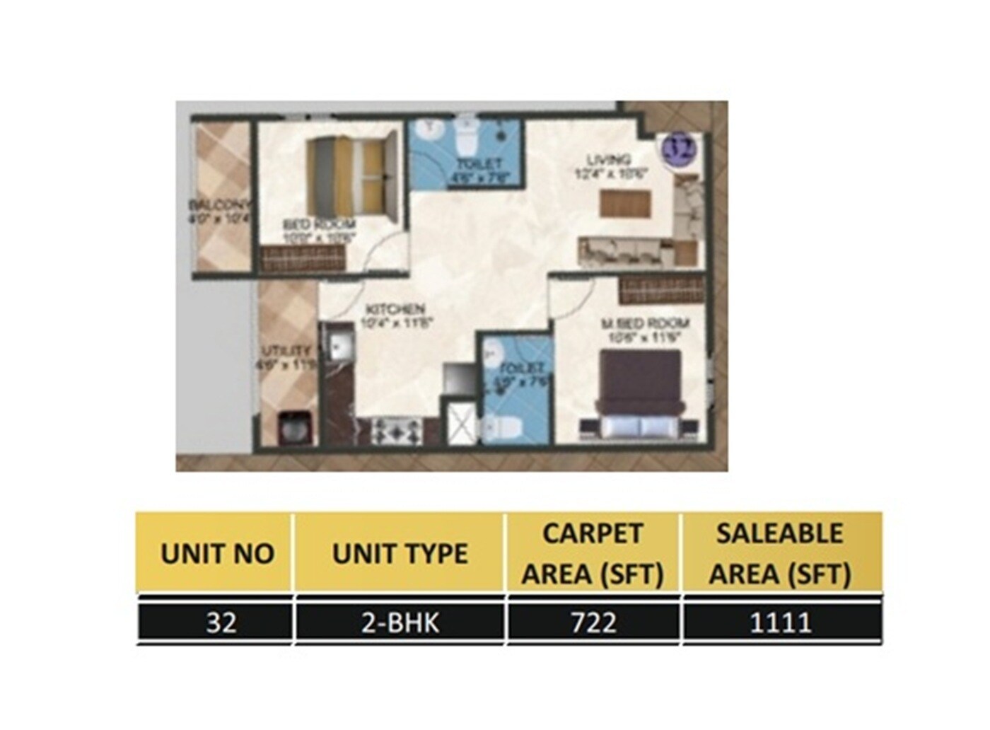 Floor plan of 2 BHK Apartment - 1111 sq. ft. in DS Max Sista Grand, Bangalore