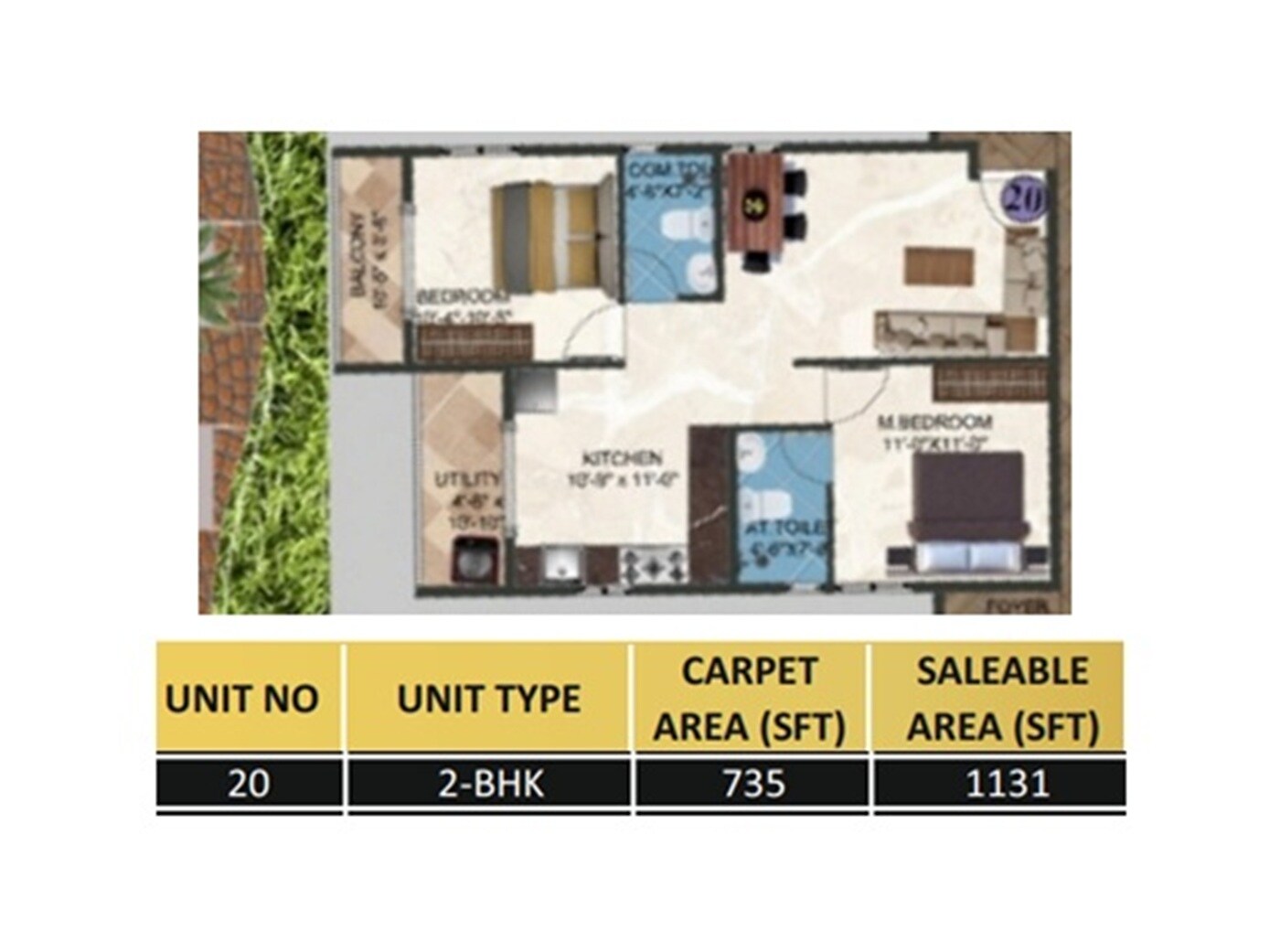 Floor plan of 2 BHK Apartment - 1131 sq. ft. in DS Max Sista Grand, Bangalore