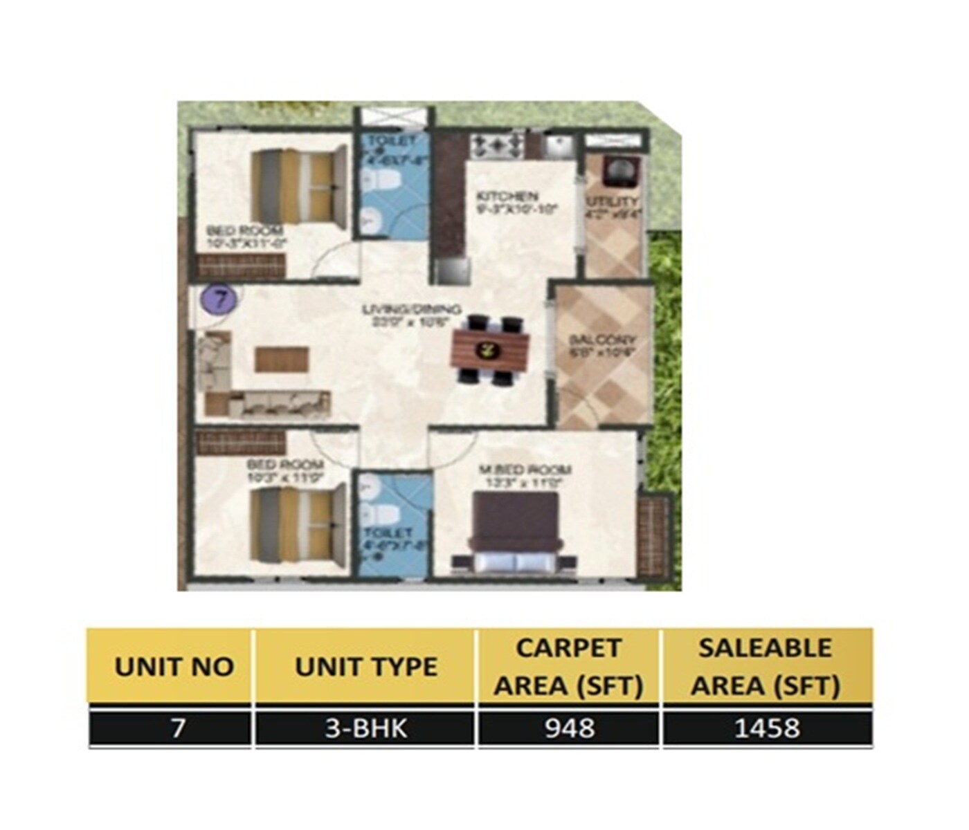 Floor plan of 3 BHK 1458 Sq. Ft. Apartment in DS Max Sista Grand, Bangalore