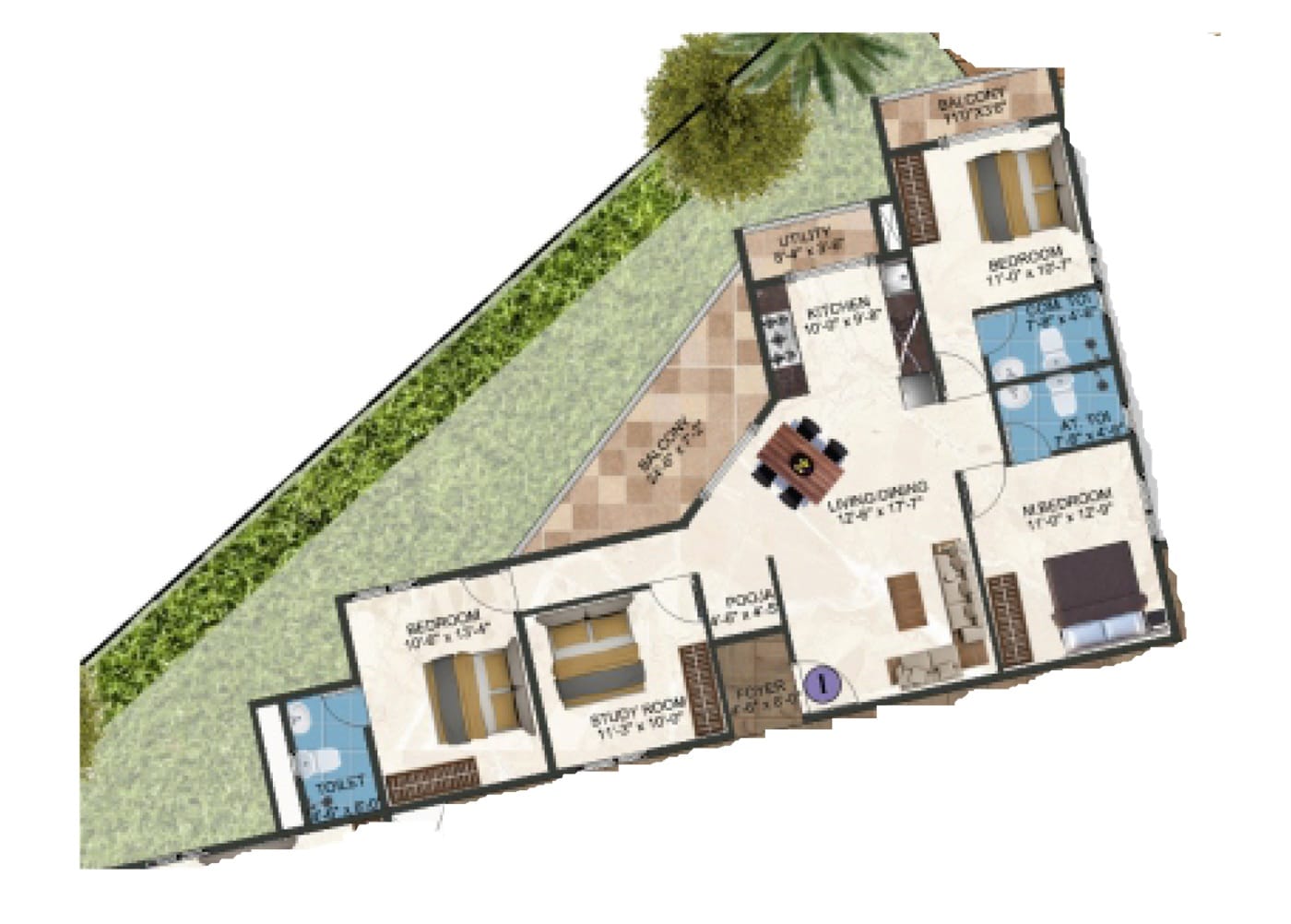 Floor plan of 4 BHK Apartment - 1968 sq. ft. in DS Max Sista Grand, Bangalore