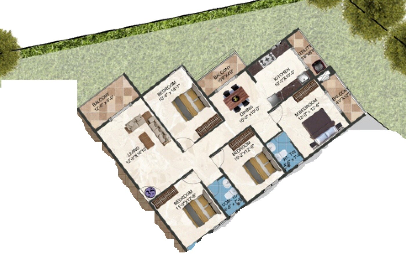 Floor plan of 4 BHK 2175 Sq. Ft. Apartment in DS Max Sista Grand, Bangalore
