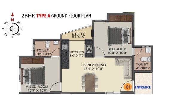 Floor plan of 2 BHK 741 Sq. Ft. Apartment in DS-Max Sista Nest, Bangalore