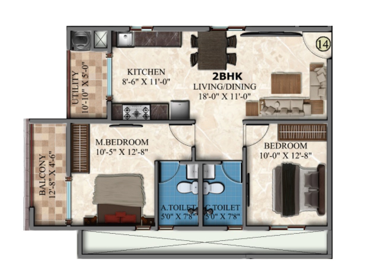 2 BHK 1151 Sq. Ft. Apartment in DS Max Sky Blossom