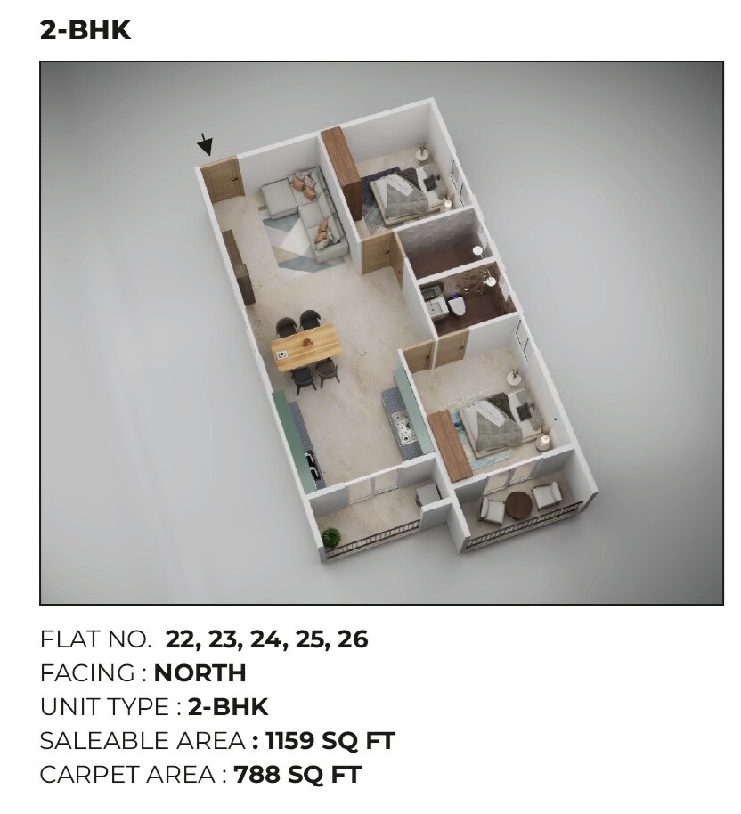 2 BHK 1159 Sq. Ft. Apartment