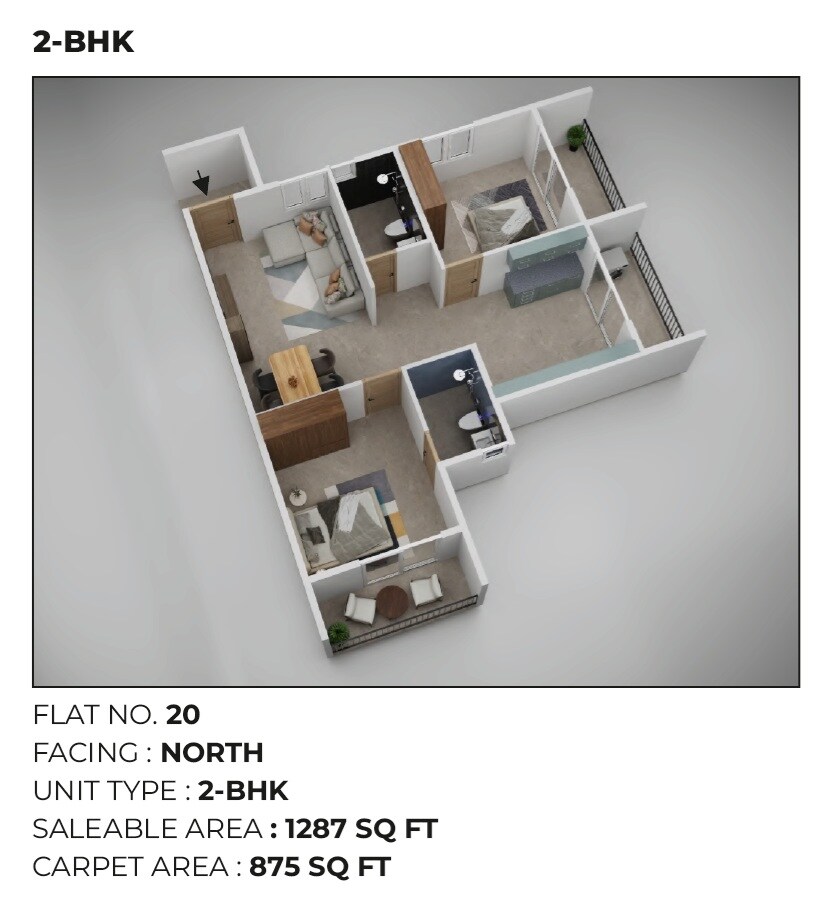 2 BHK 1287 Sq. Ft. Apartment