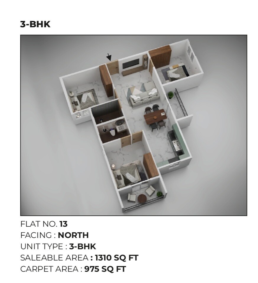 3 BHK 1310 Sq. Ft. Apartment